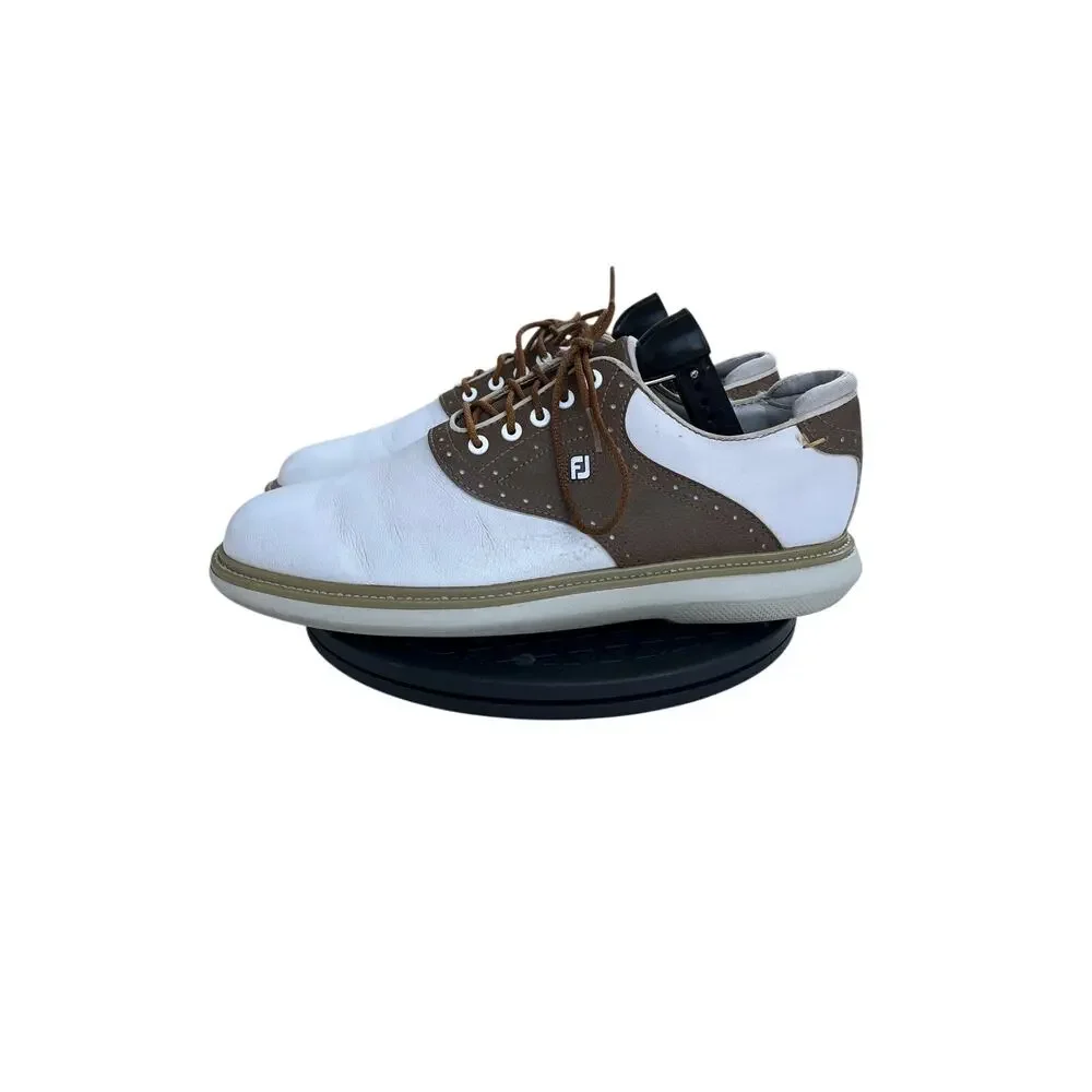 FootJoy Traditions Men's Golf Shoes Size 9 White Brown Leather Spikeless